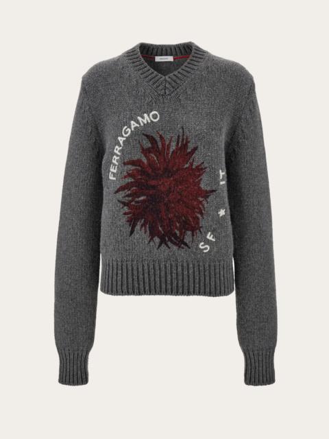 V-neck sweater with floral motif