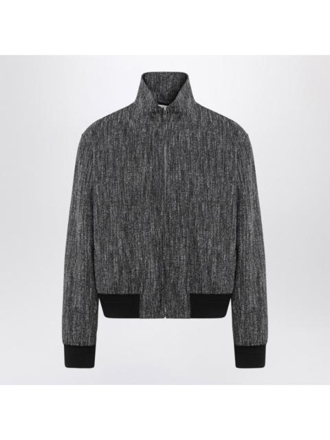 Bottega Veneta Men Grey Textured Wool Blend Bomber Jacket