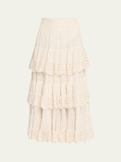 Zimmermann Lucky Embroidered Midi Skirt