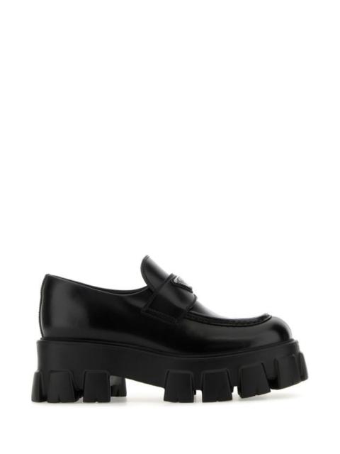 Prada Woman Black Leather Monolith Loafers