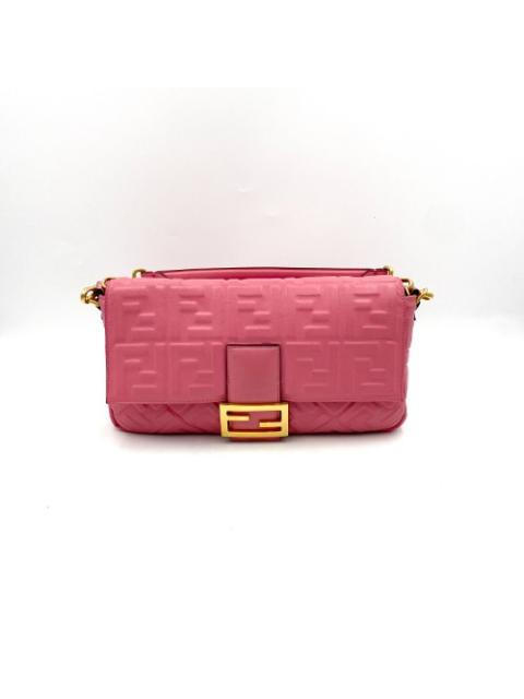 FENDI Fendi Pink Napa Embossed Leather Baguette Medium 8BR771