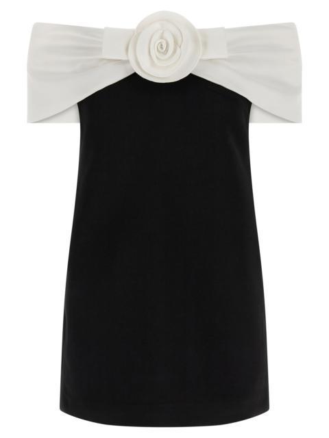 self-portrait Black CrêPe Flower Mini Dresses White/Black