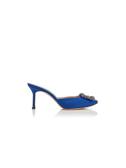 Manolo Blahnik Blue Satin Jewel Buckle Mules