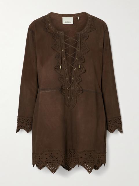 Isabel Marant Charlina Lace-up Scalloped Perforated Suede Mini Dress