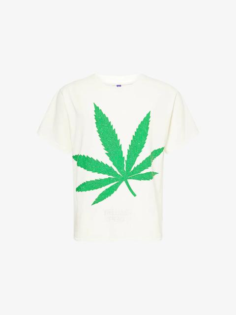 Weed Glittered Graphic-Print Cotton T-Shirt