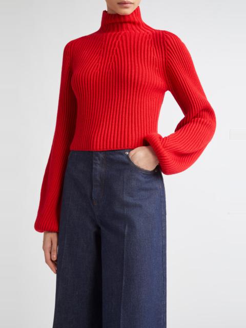 Max Mara Max Mara Nadar Crop Merino Wool & Cashmere Funnel Neck Sweater in Cherry at Nordstrom