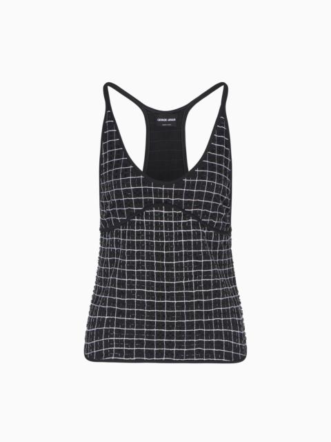 GIORGIO ARMANI EMBROIDERED VISCOSE JERSEY TOP