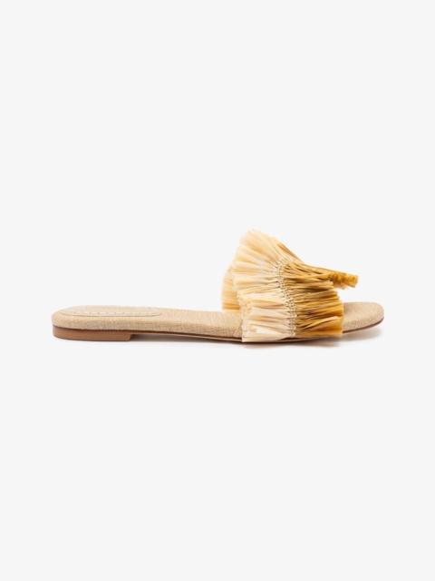 Larroudé Ivy Fringe Flat In Beige Raffia
