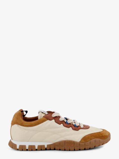 Miu Miu Miu Miu Tyre Technical Fabric and Suede Sneakers Beige
