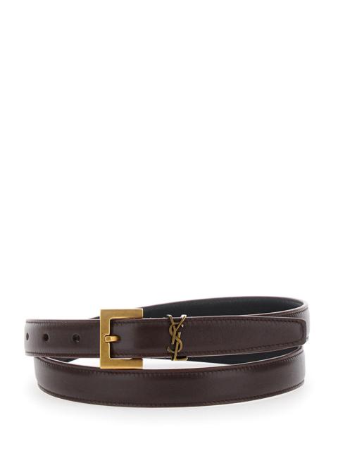 SAINT LAURENT Saint Laurent Women Brown Belt With Cassandre Loop In Leather Woman