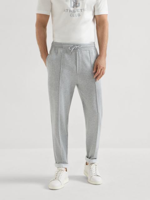 Brunello Cucinelli Cotton, cashmere and silk French terry double cloth trousers with Crête detail