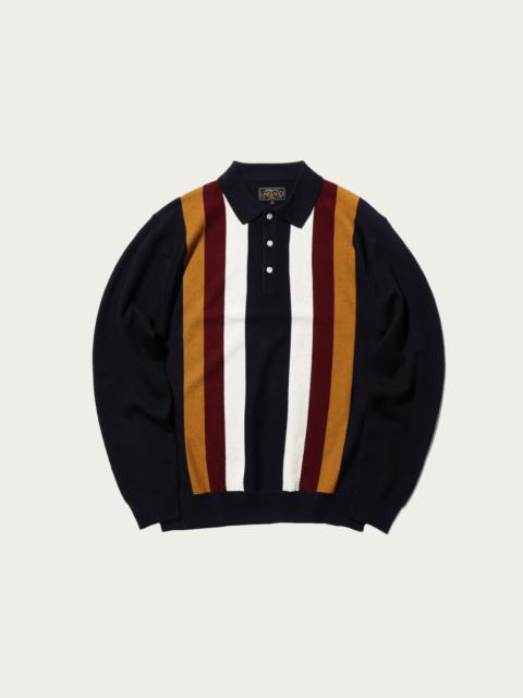 Striped Knit Polo - Navy