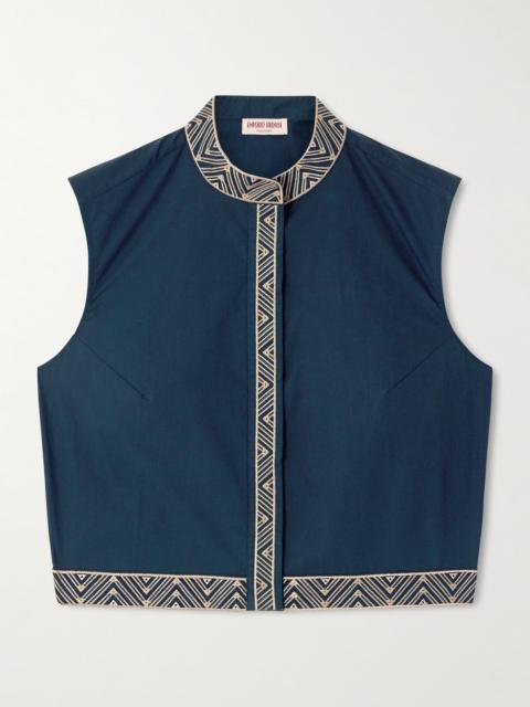 EMPORIO SIRENUSE Andorra Iris Cropped Embroidered Cotton-blend Poplin Top