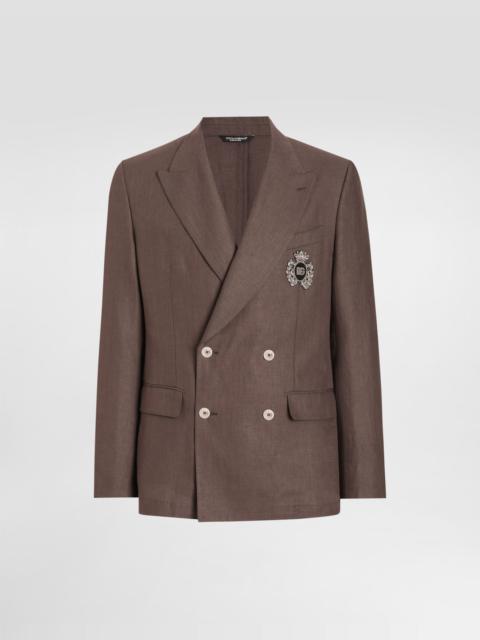 Double-breasted linen jacket with patch
