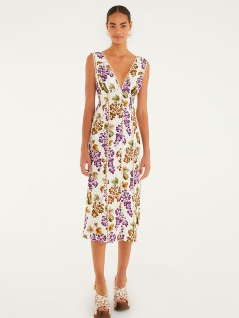 FARM RIO Cream Grape Garden Lenzing Ecovero Viscose Midi Dress
