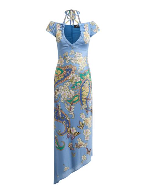 Etro Off-The-Shoulder Jersey Midi Dress blue