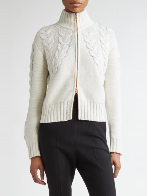 Max Mara Max Mara Mabel Two-Way Zip Funnel Neck Wool & Cashmere Cardigan in White at Nordstrom