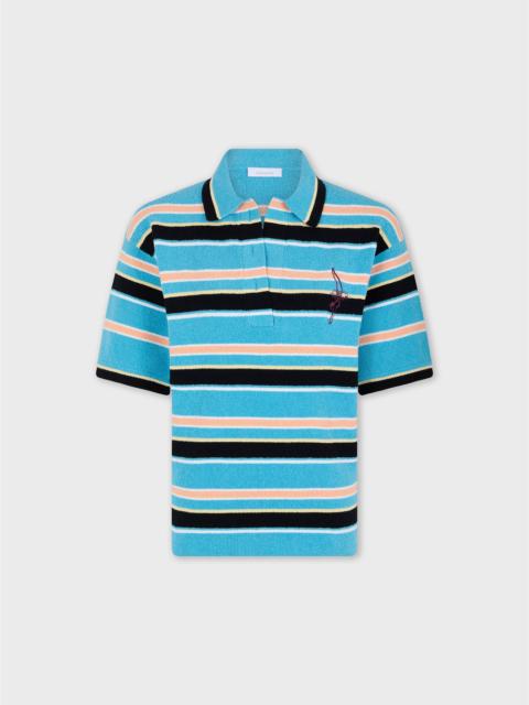 rabanne POLO IN STRIPED BLUE, BLACK AND ORANGE TERRY COTTON KNIT