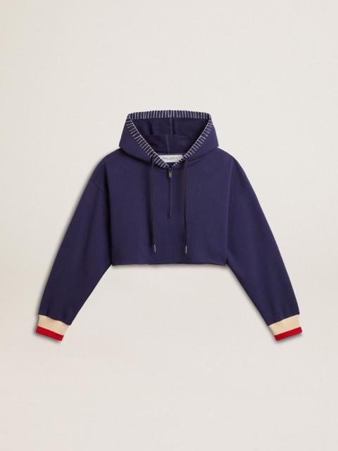 Golden Goose Dark blue cropped sweatshirt with zip fastening and embroidered hood