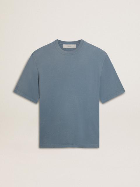 Golden Goose Unisex cotton T-shirt in baby blue with reverse print on the back