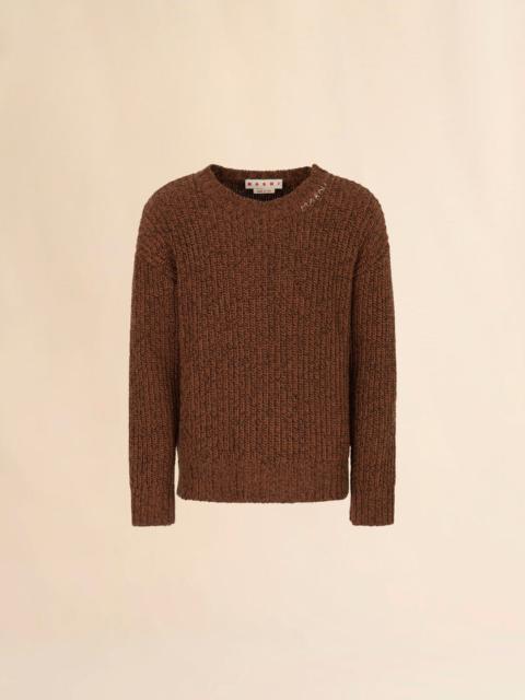 Marni BROWN MOULINÉ WOOL SWEATER WITH MARNI MENDING