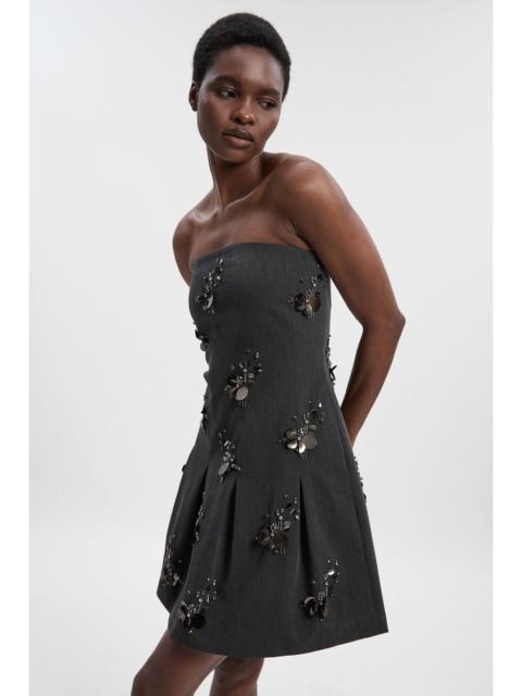 KAREN MILLEN Cluster Sequin & Crystal  Embellished Bandeau Tailored Mini Dress