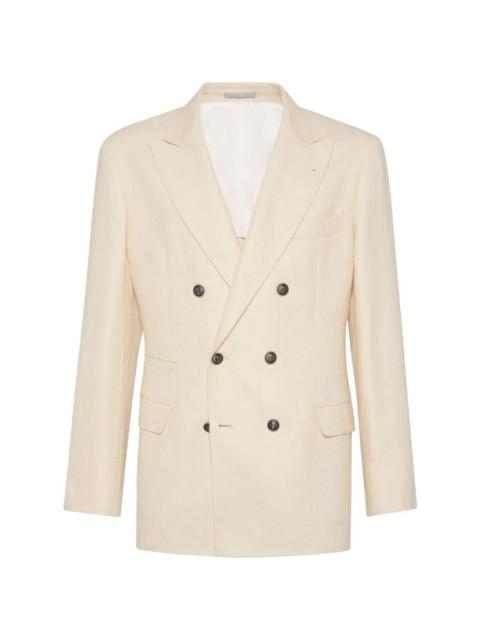 Brunello Cucinelli Brunello Cucinelli Cream Wool Silk Linen Double Breasted Blazer