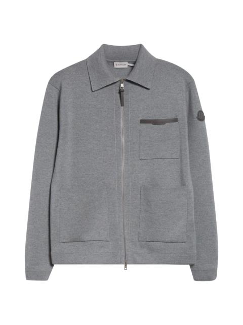 Moncler Moncler Wool Milano Stitch Zip Cardigan in Pale Gray Melange at Nordstrom
