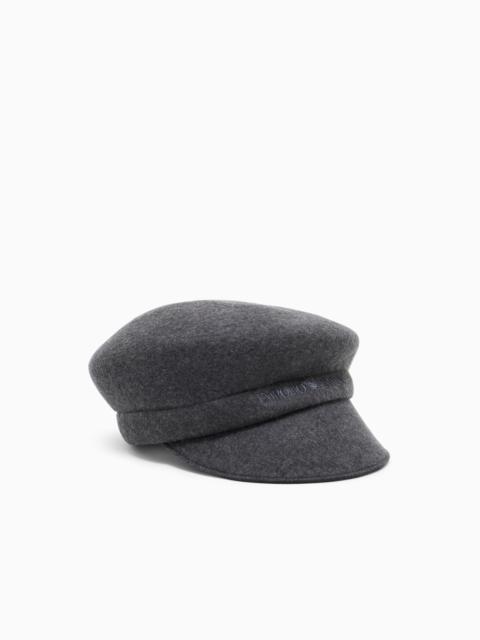 EMPORIO ARMANI WOOL BERET WITH VISOR AND LOGO EMBROIDERY