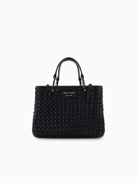 EMPORIO ARMANI MYEA SMALL SHOPPER BAG IN INTERWOVEN LEATHER