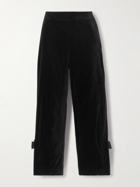 POSSE Quincy Cropped Bow-detailed Satin-trimmed Cotton-velvet Slim-leg Pants