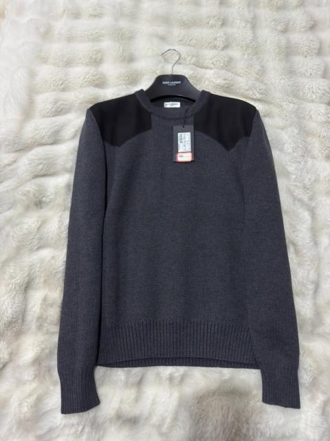 SAINT LAURENT Saint Laurent (YSL) Men's Sweater – Brand New 2014 Model – Lambskin Leather Panel Detail