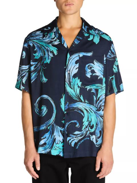 VERSACE JEANS COUTURE Barocco Print Regular Fit Twill Short Sleeve Camp Shirt