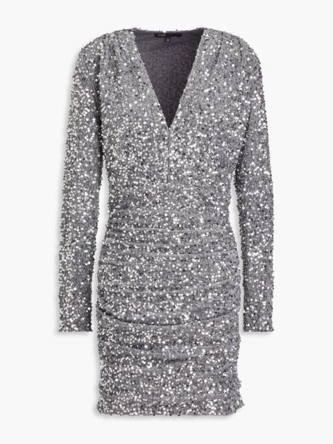 maje Ruched sequined velvet mini dress