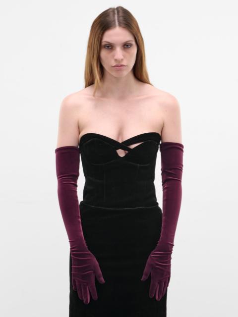 MUGLER Burgundy Velvet Long Gloves
