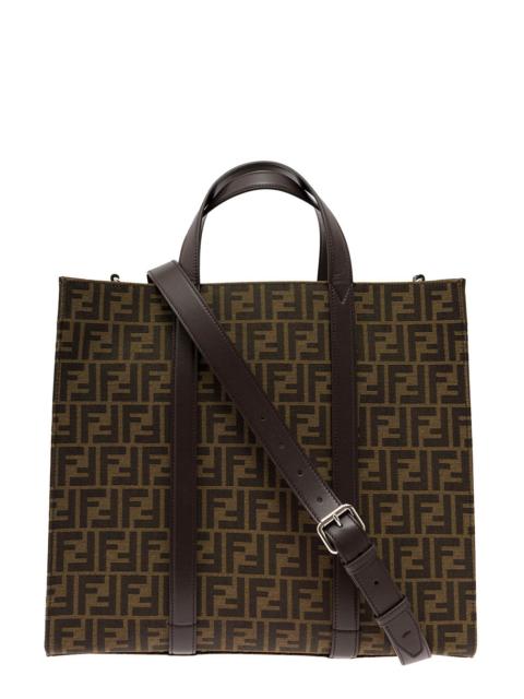 FENDI Fendi Men Brown And Beige Ff Jacquard Fabric Tote Bag In Cotton Blend Man