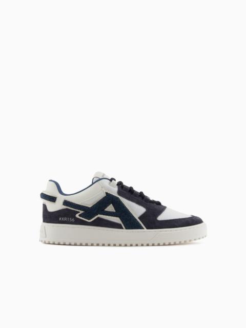 EMPORIO ARMANI NYLON AND SUEDE SNEAKERS WITH A CONTRASTING OVERSIZED LOGO
