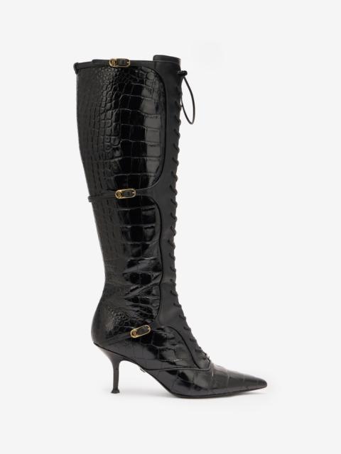 Roberto Cavalli Pointed Lace-Up Boots With Crocodile Effect