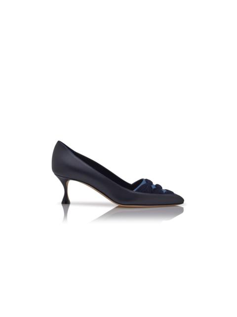 Manolo Blahnik Navy Blue Nappa Leather Ruched Pumps