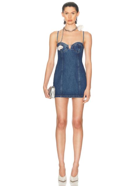 David Koma Crystal Buckle Detail Mini Denim Dress