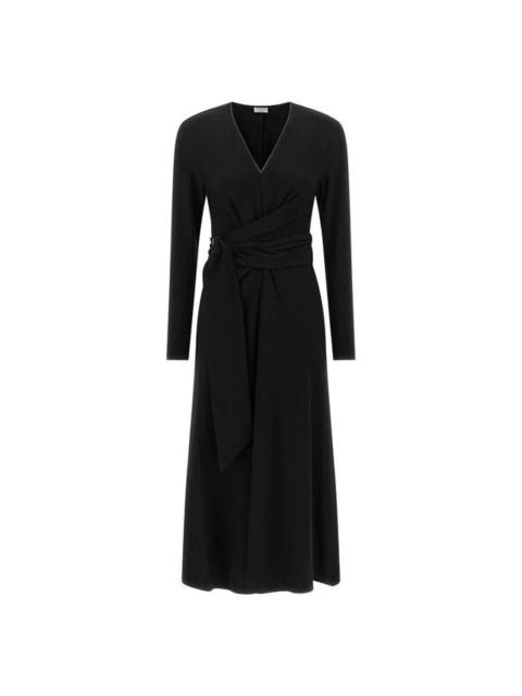 Brunello Cucinelli BRUNELLO CUCINELLI Shiny Collar Black Midi Dress New & Authe