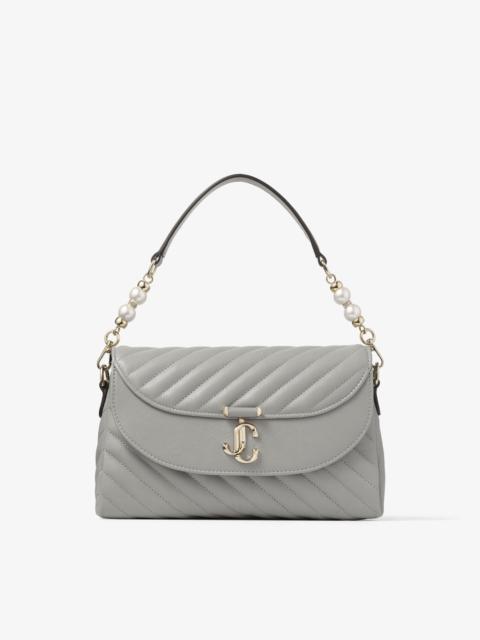 JIMMY CHOO Curve Top Handle
Dove Quilted Biker Leather Top Handle Bag with Pearl Detail