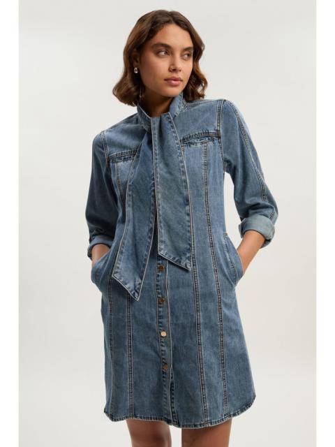 KAREN MILLEN Petite Denim Pussy Bow Shirt Dress