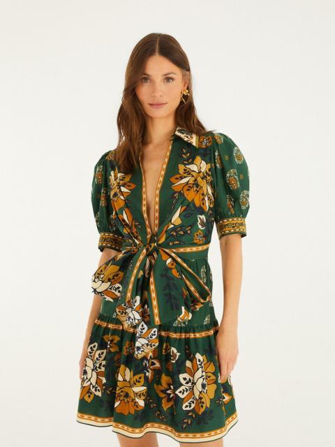 FARM RIO Green Ayla Short Puff Sleeve Organic Cotton Mini Dress