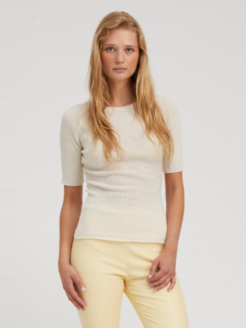 SPRWMN IVORY CASHMERE MID SLEEVE CREWNECK