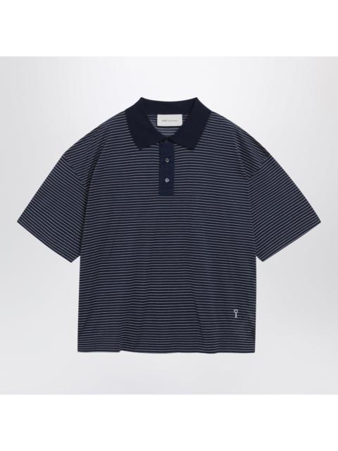AMI Paris Ami Paris Blue/White Striped Ami De Coeur Polo By Ami Paris Men