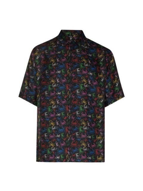 FENDI x Noel Fielding Logo-print Short-sleeve Silk Shirt