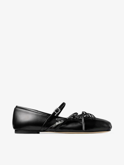 JIMMY CHOO Loli Ballerina
Black Shiny Nappa Leather Ballerina Flats with Soft Glove Leather Bows