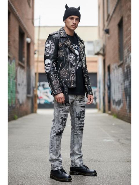 Other Designers 💀SICK SKULL💀 Retro Punk Rock Ripped Japanese Brand Denim