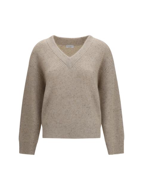 Brunello Cucinelli Brunello Cucinelli Cashmere Mohair V-neck Sweater Seashell